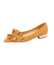 Yellow Ruffled Splicing Pointed Toe Sheepskin Flat Feet Shoes French