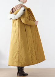 Yellow Side Open Hooded Long Parka Winter