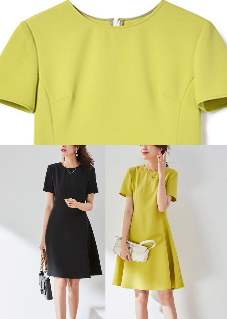 Yellow Slim Mid Dress Short Sleeve