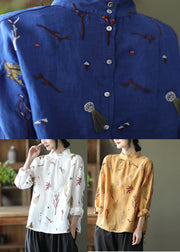 Yellow Stand Collar Button Linen Top Spring