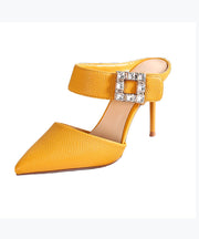 Yellow Stiletto Faux Leather Boutique Pointed Toe Slide Sandals