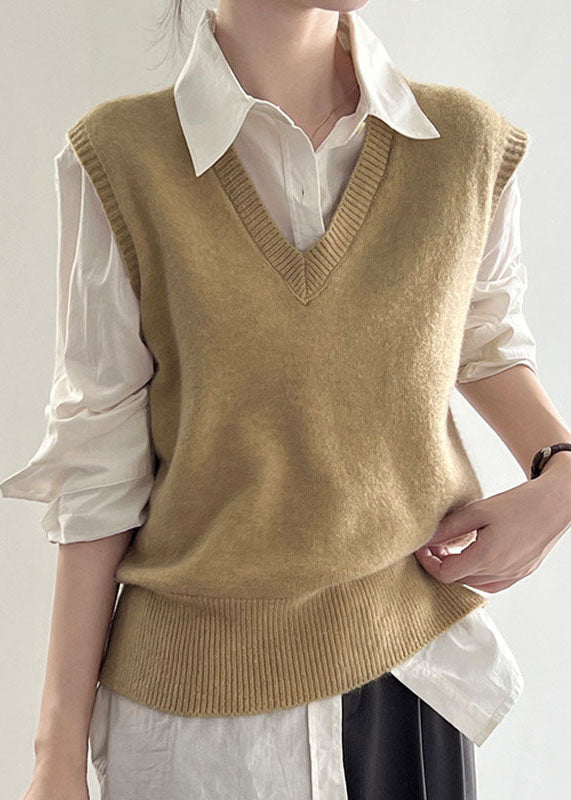 Yellow V Neck Cotton Knit Waistcoat Spring