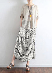 Yellow flower oversized linen skirts asymmetrical design elastic waist long skirt