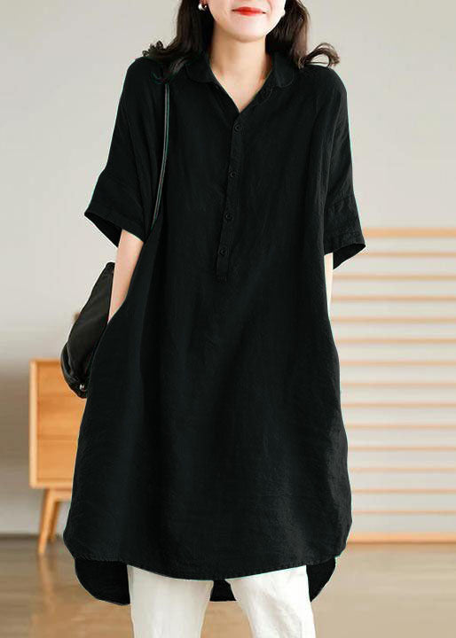 Jade  black leopard print Linen Women Casual Linen Shirt Dress