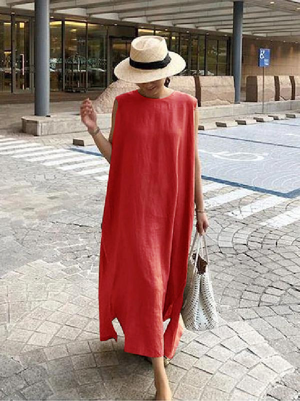 Bohemian O Neck Side Open Linen Cotton Clothes Fabrics color texture Dress