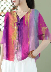 Bohemian color Print Slim Fit Linen Shirt Top Half Sleeve