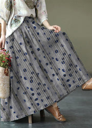 Women Navy Print Ramie Elastic Waist Skirt