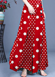 Diy Red polka dots Button Wide Leg Pants Summer