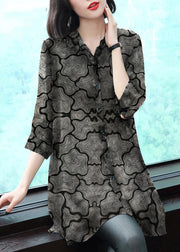 Stylish Yellow-lattice Peter Pan Collar Button Print Chiffon Shirt Tops Summer