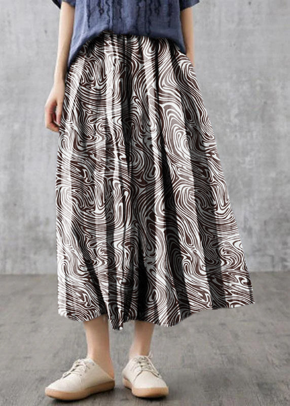 Elegant Black texture Retro Striped A Line Summer Skirts Linen