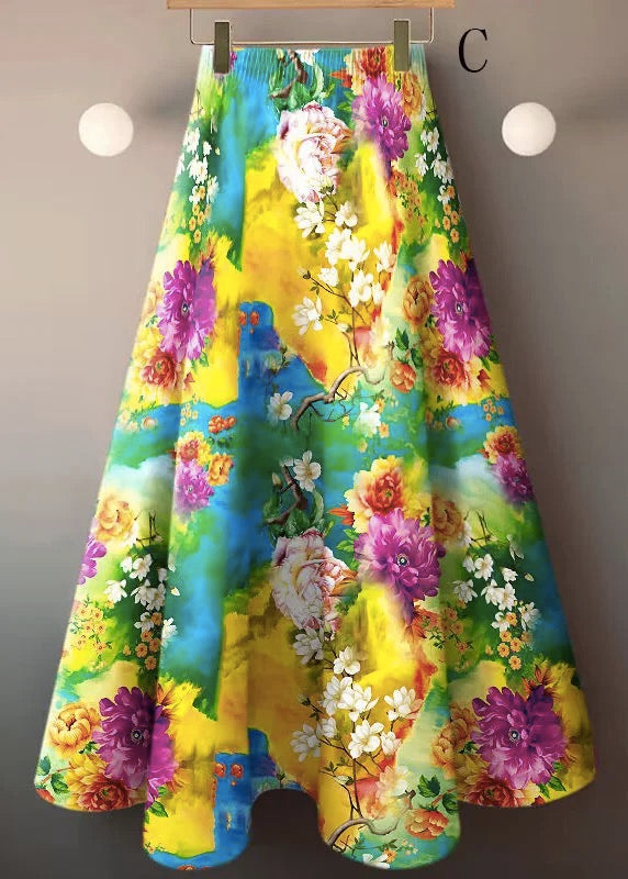 Floral Versatile High Waisted Ice Silk Skirt