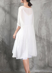 stylish white cotton dress plus size clothing cotton dress New short sleeve baggy dresses O neck cotton dress