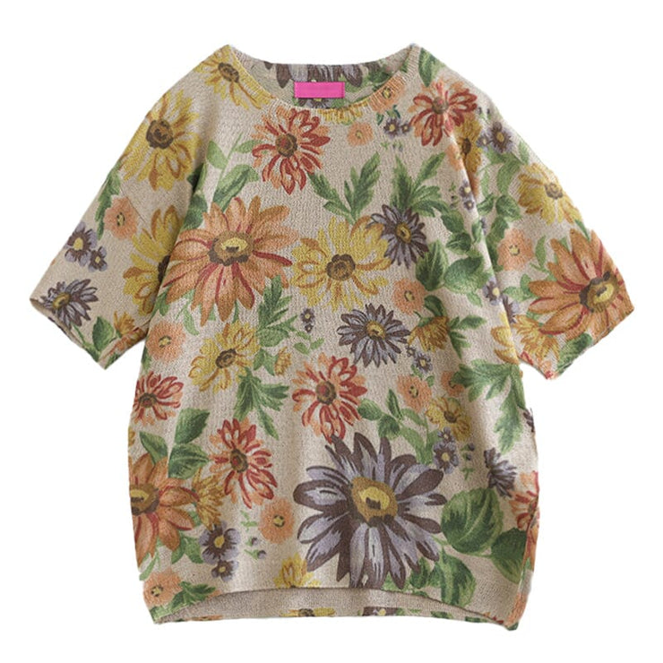 Casual Stylish Floral Print Cotton Knitted T-Shirt