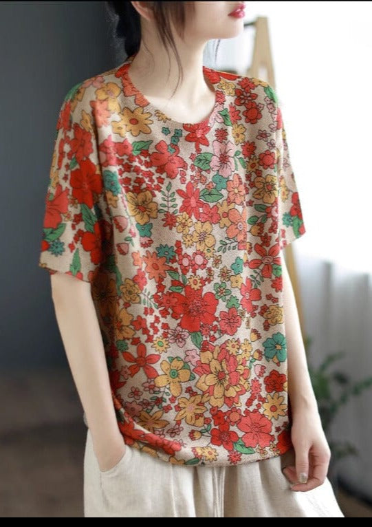 Women Casual Stylish Print Cotton Summer Tops