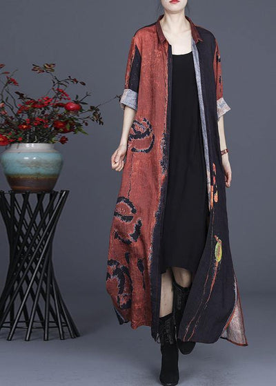 Chocolate Print Silk Maxi Dress Cardigan - SooLinen