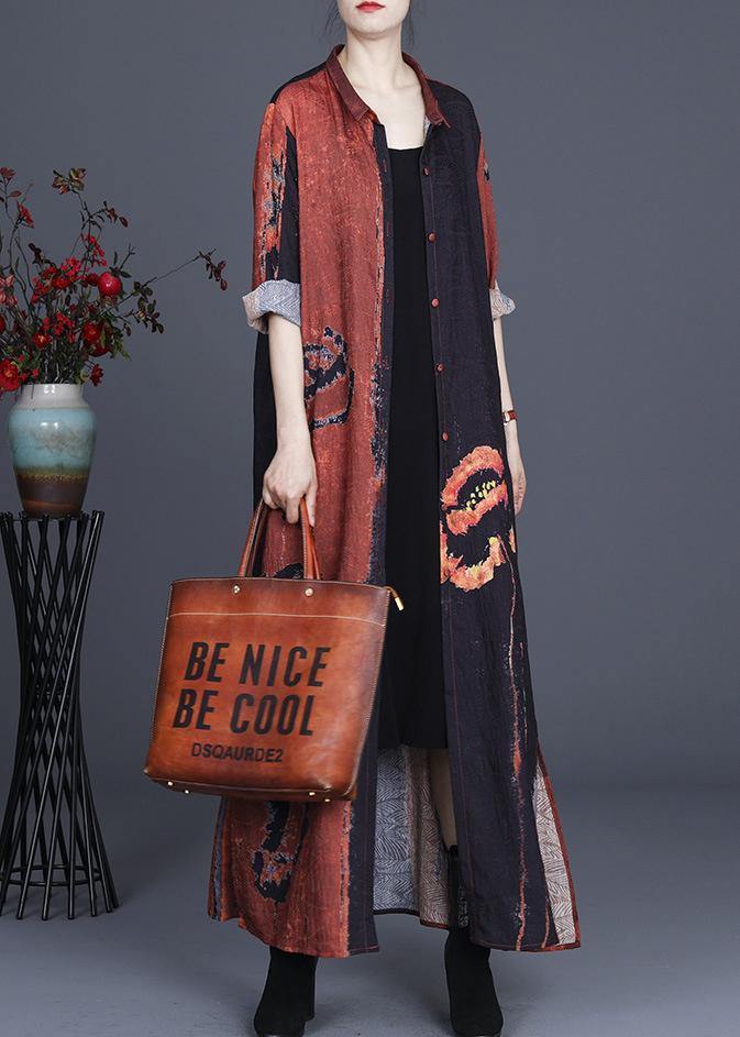 Chocolate Print Silk Maxi Dress Cardigan - SooLinen