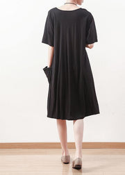 100% black Cotton clothes 18th Century Work Outfits o neck shift summer Dress - SooLinen