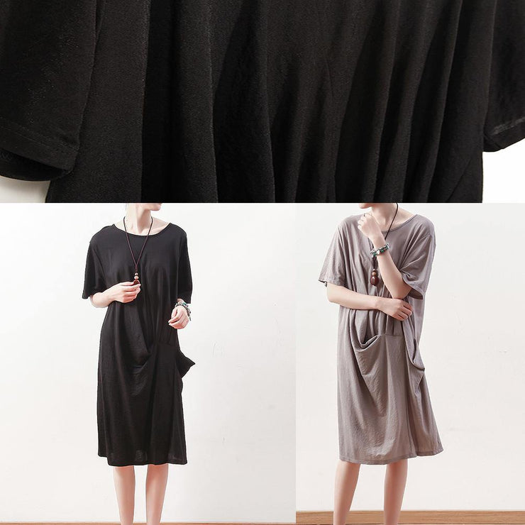 100% black Cotton clothes 18th Century Work Outfits o neck shift summer Dress - SooLinen