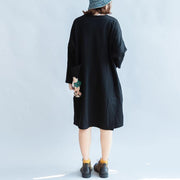 100% cotton black carton sweat dresses long sleeve cotton dresses oversized 146cm bust - SooLinen