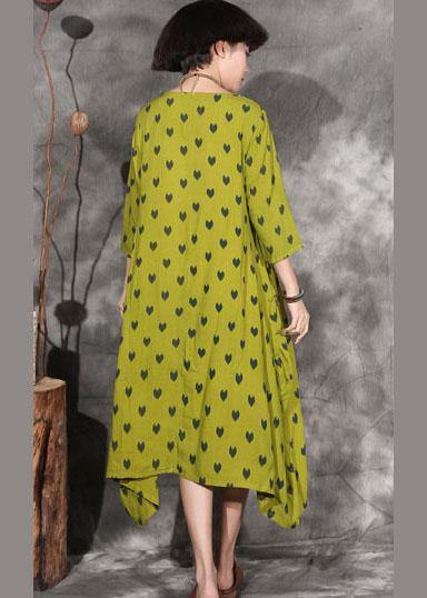 100% dotted linen clothes For Women design yellow Dresses summer - SooLinen