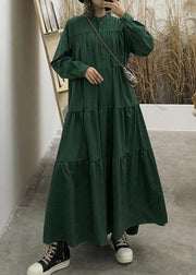 100% green cotton clothes Women patchwork long fall Dresses - SooLinen