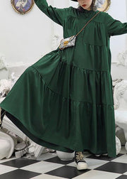 100% green cotton clothes Women patchwork long fall Dresses - SooLinen