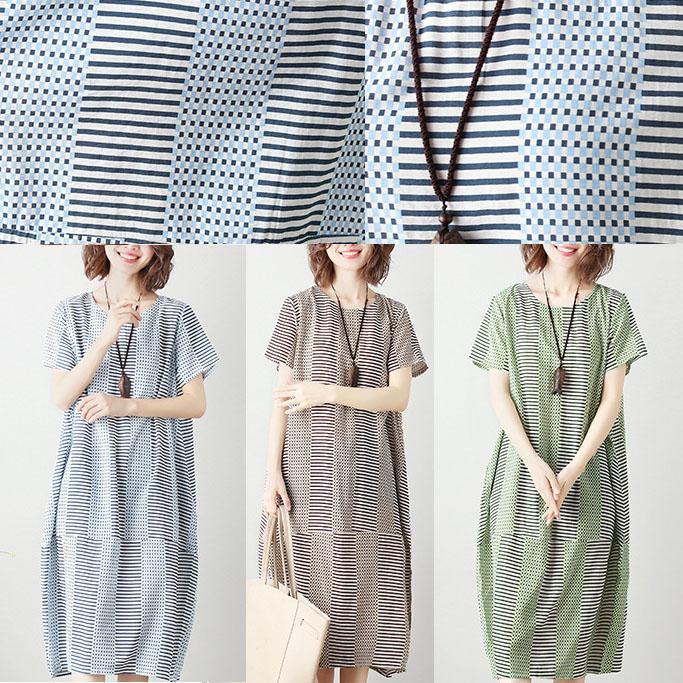 100% light blue striped Cotton Long Shirts patchwork Dresses summer Dresses - SooLinen