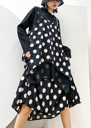 100% o neck asymmetric clothes Tutorials black dotted long Dress - SooLinen