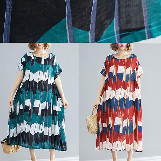 100% o neck cotton tunic pattern 2019 black green Plaid cotton Dresses Summer - SooLinen