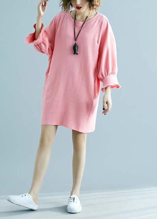 100% o neck half sleeve linen outfit Tunic Tops pink Dresses summer - SooLinen