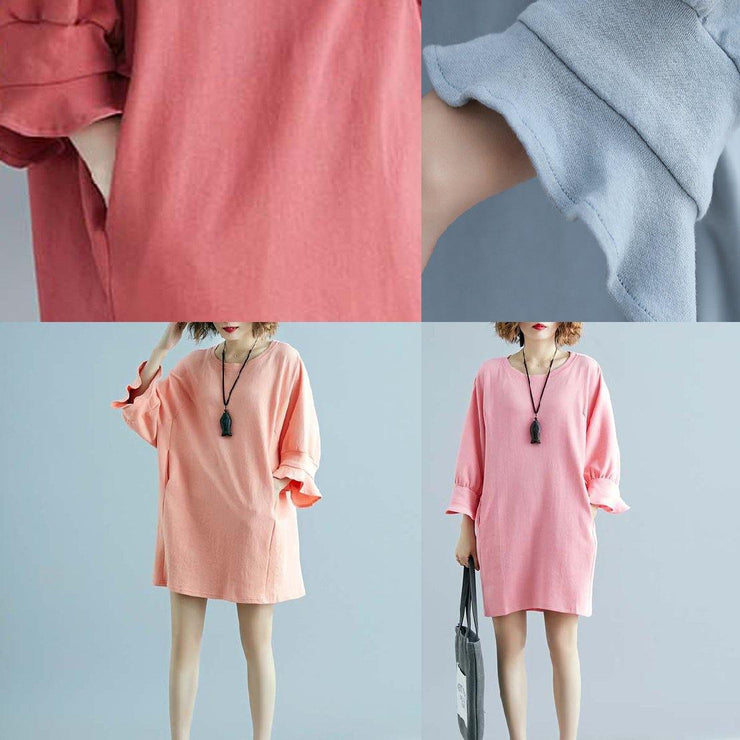 100% o neck half sleeve linen outfit Tunic Tops pink Dresses summer - SooLinen