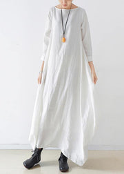 100% o neck long sleeve dresses pattern white Kaftan Dresses - SooLinen