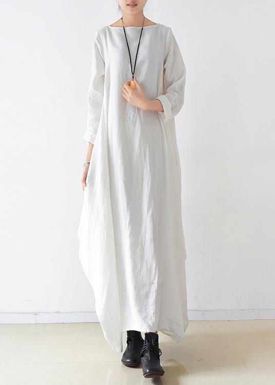 100% o neck long sleeve dresses pattern white Kaftan Dresses - SooLinen