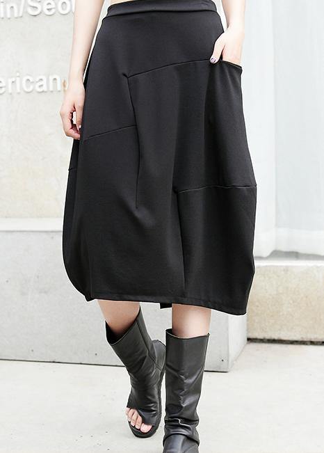 100% pockets cotton skirt black A Line patchwork skirt - SooLinen