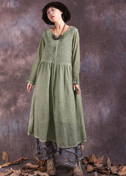 100% Cinched cotton linen outfit design green Dresses summer - SooLinen