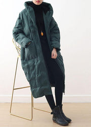 2021 Blackish Green Warm Down Coat original design literary retro overcoat - SooLinen