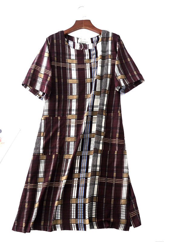 Women O Neck Tunic Dress Lnspiration Blue Plaid Maxi Dress