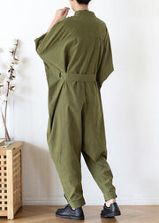 2021 Fall army green original design retro  drawstring one-piece overalls - SooLinen