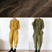 2021 Fall army green original design retro  drawstring one-piece overalls - SooLinen