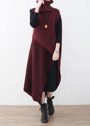 2021 Fall original loose red thick knitted stitching woolen two-piece suit - SooLinen