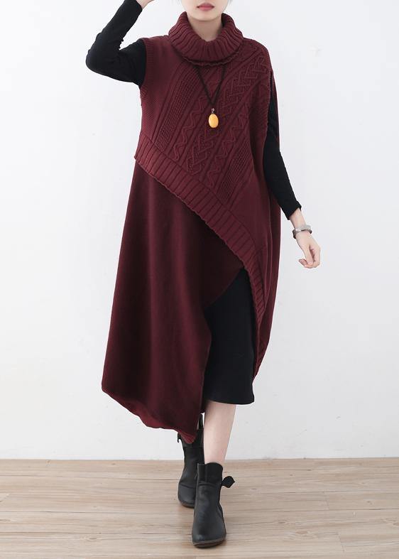 2021 Fall original loose red thick knitted stitching woolen two-piece suit - SooLinen