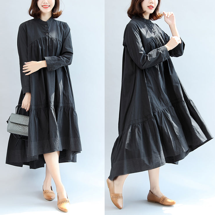 2024 autumn black butterfly hem cotton dresses oversize casual maxi dress