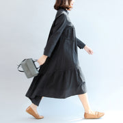 2024 autumn black butterfly hem cotton dresses oversize casual maxi dress