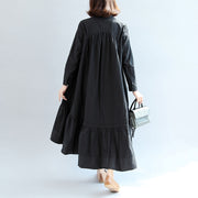 2024 autumn black butterfly hem cotton dresses oversize casual maxi dress