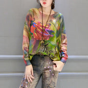 2024 autumn new roses prints cotton knit tops plus size lon sleeve sweater