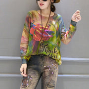 2024 autumn new roses prints cotton knit tops plus size lon sleeve sweater