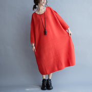 2024 autumn thick red sweater dresses plus size casual knit dress