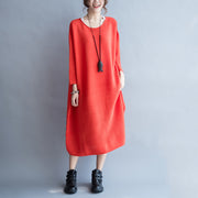 2024 autumn thick red sweater dresses plus size casual knit dress