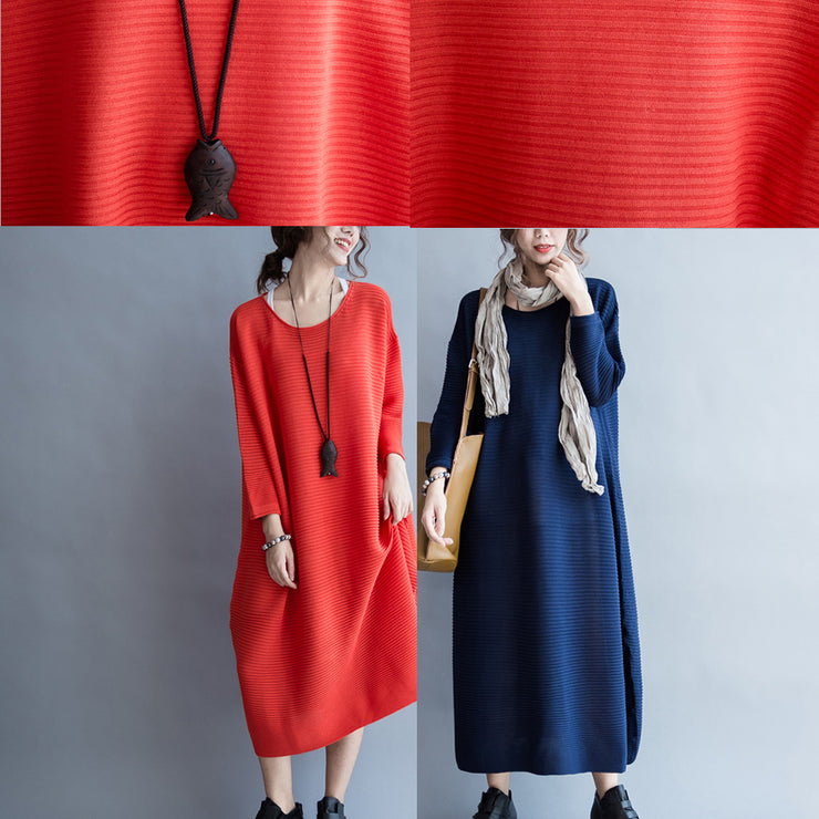 2024 autumn thick red sweater dresses plus size casual knit dress