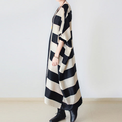 2024 autumn trend stripe baggy dresses silk plus size caftans oversized cotton gown